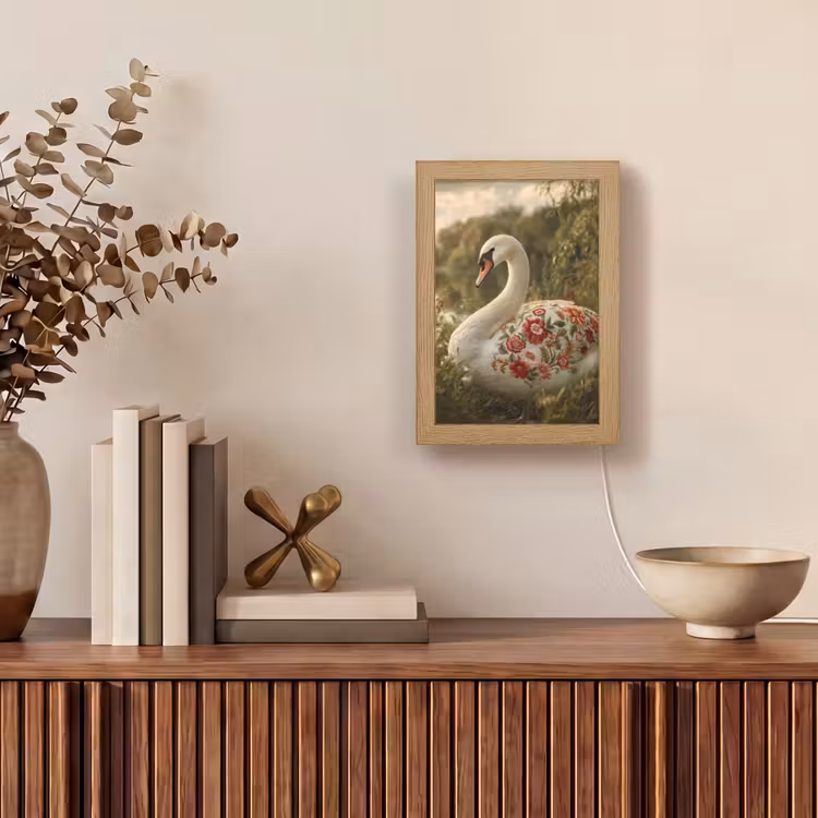 Zwaan - Bloemen - Natuur Light Box met kabel (Tafellamp) klein -sfeer2