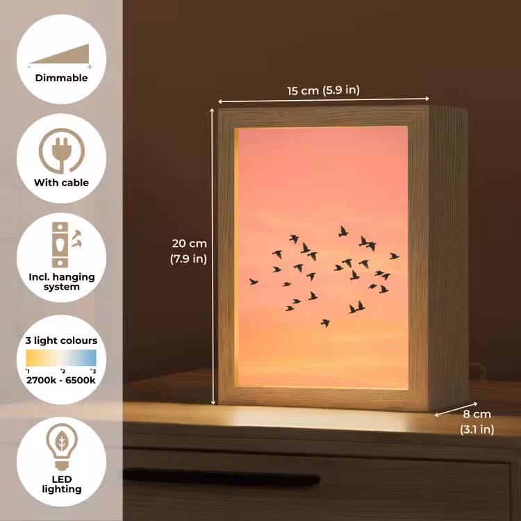 Zwerm - Vogels - Oranje Light Box met kabel (Tafellamp) klein -USP_EN