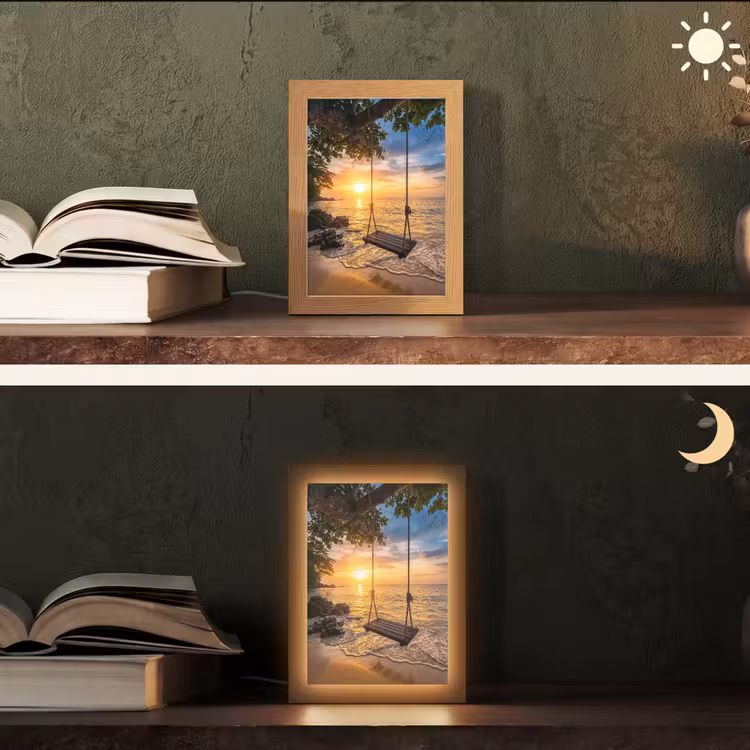 Schommel - Strand - Zonsondergang - Natuur - Oranje Light Box met kabel (Tafellamp) klein -sfeer3
