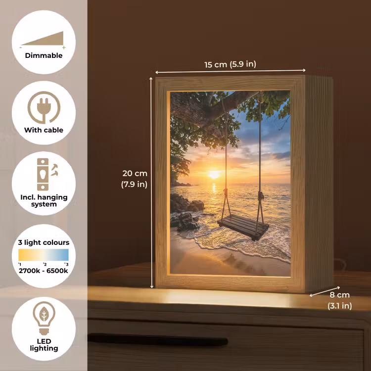 Schommel - Strand - Zonsondergang - Natuur - Oranje Light Box met kabel (Tafellamp) klein -USP_EN