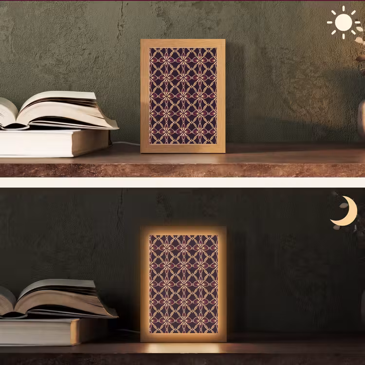 Symmetrisch - Tegel - Burgundy Light Box met kabel (Tafellamp) klein 925 -sfeer3