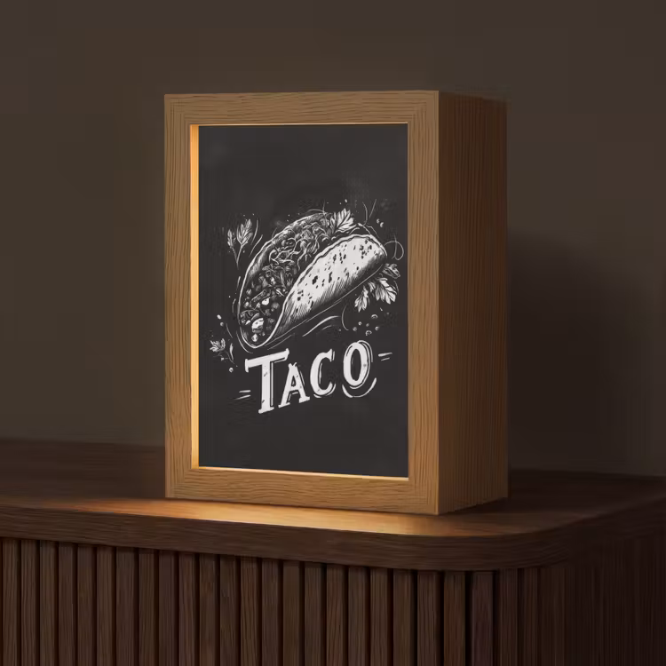 Taco - Kruiden - Witte krijtstijl - Tekst Light Box met kabel (Tafellamp) klein -z3d_website