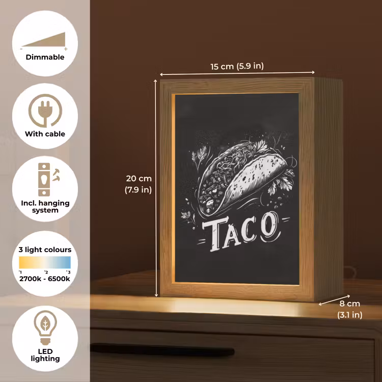 Taco - Kruiden - Witte krijtstijl - Tekst Light Box met kabel (Tafellamp) klein -USP_EN