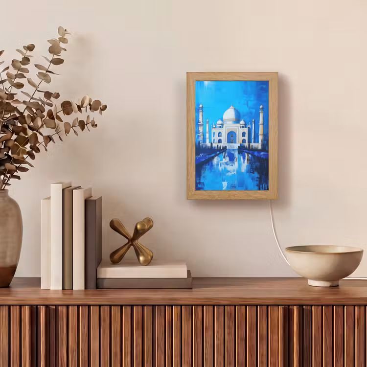 Taj Mahal - Ramadan - Blauw - Islamitische Light Box met kabel (Tafellamp) klein -sfeer2