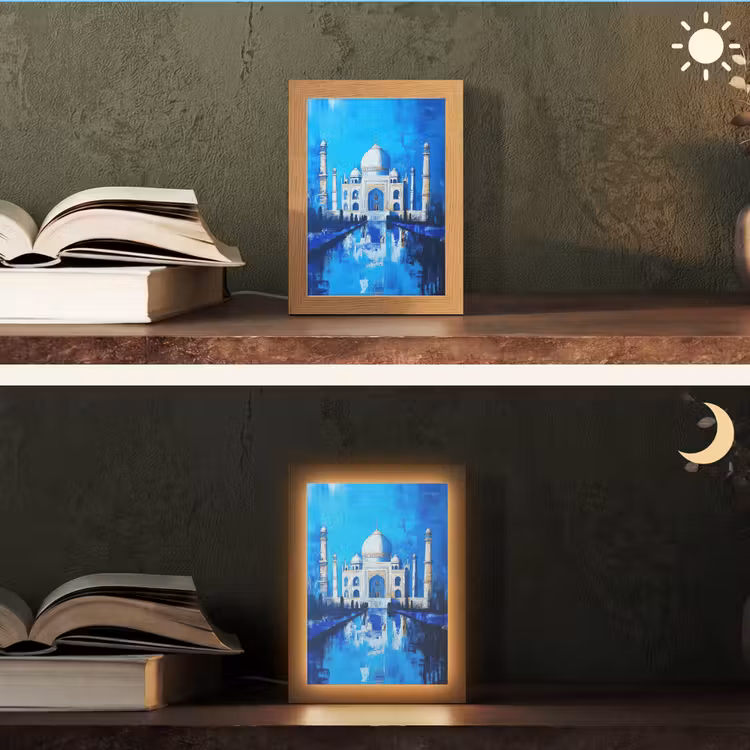 Taj Mahal - Ramadan - Blauw - Islamitische Light Box met kabel (Tafellamp) klein -sfeer3