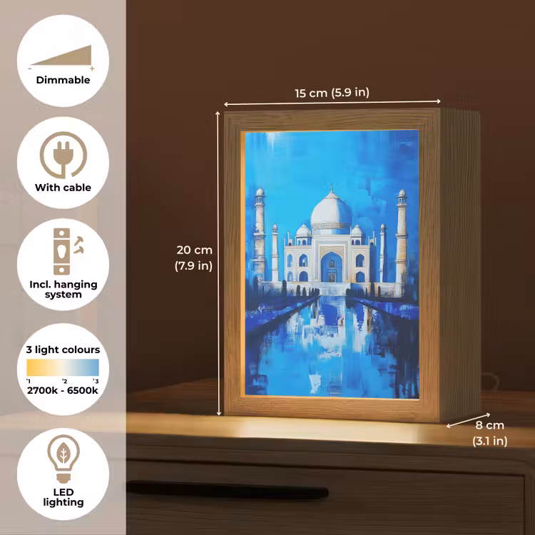 Taj Mahal - Ramadan - Blauw - Islamitische Light Box met kabel (Tafellamp) klein -USP_EN