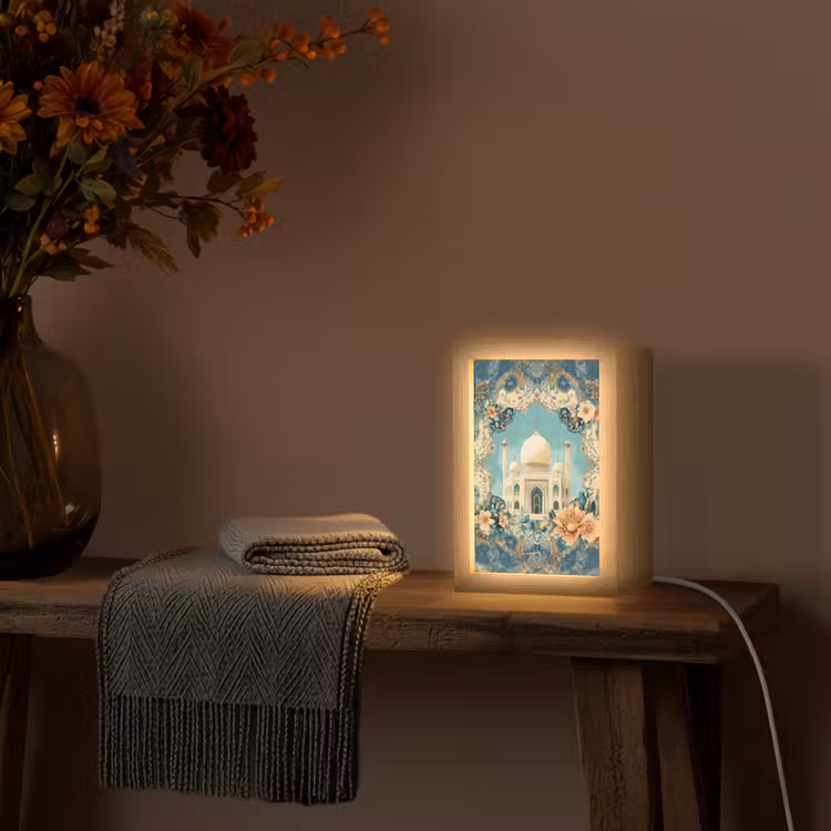 Taj Mahal - Ramadan - Bloemen - Islamitische Light Box met kabel (Tafellamp) klein -sfeer4