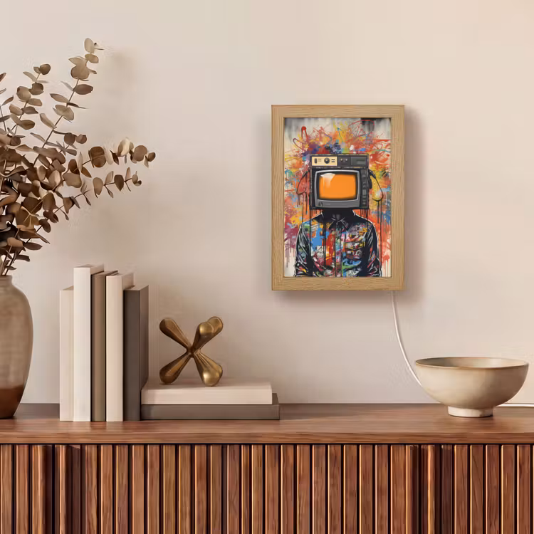Televisie - Graffiti - Mens - Kleuren Light Box met kabel (Tafellamp) klein -sfeer2