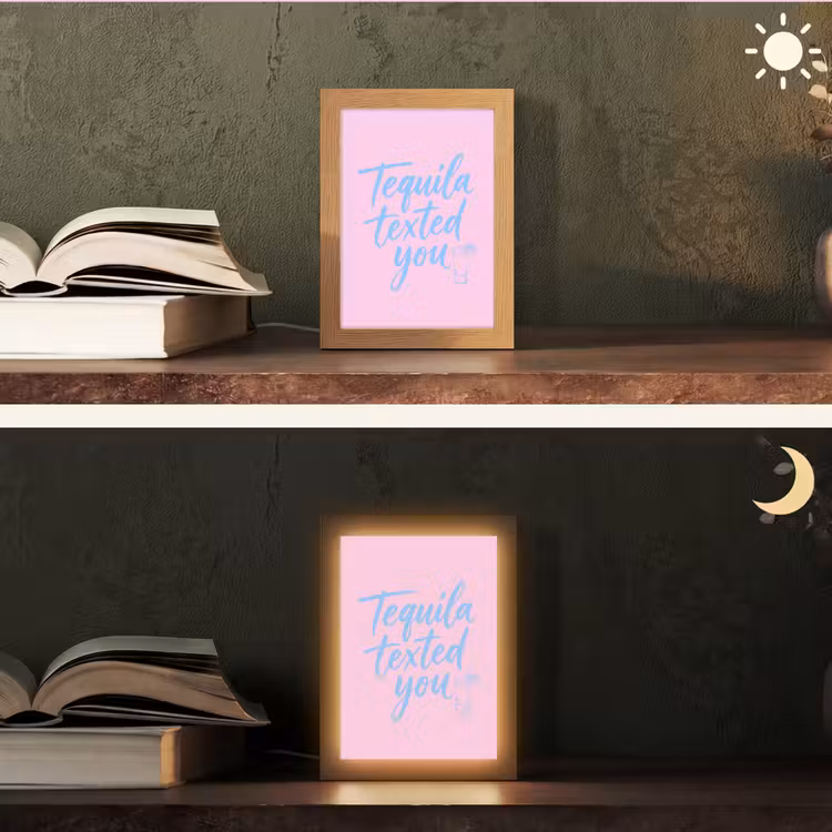 Tequila texted you - Roze - Blauw Light Box met kabel (Tafellamp) klein -sfeer3