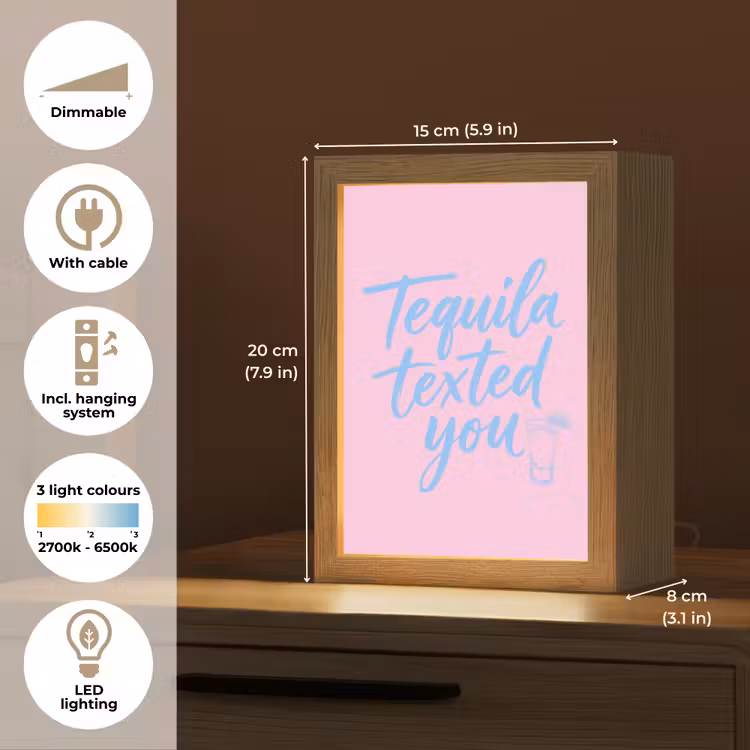 Tequila texted you - Roze - Blauw Light Box met kabel (Tafellamp) klein -USP_EN