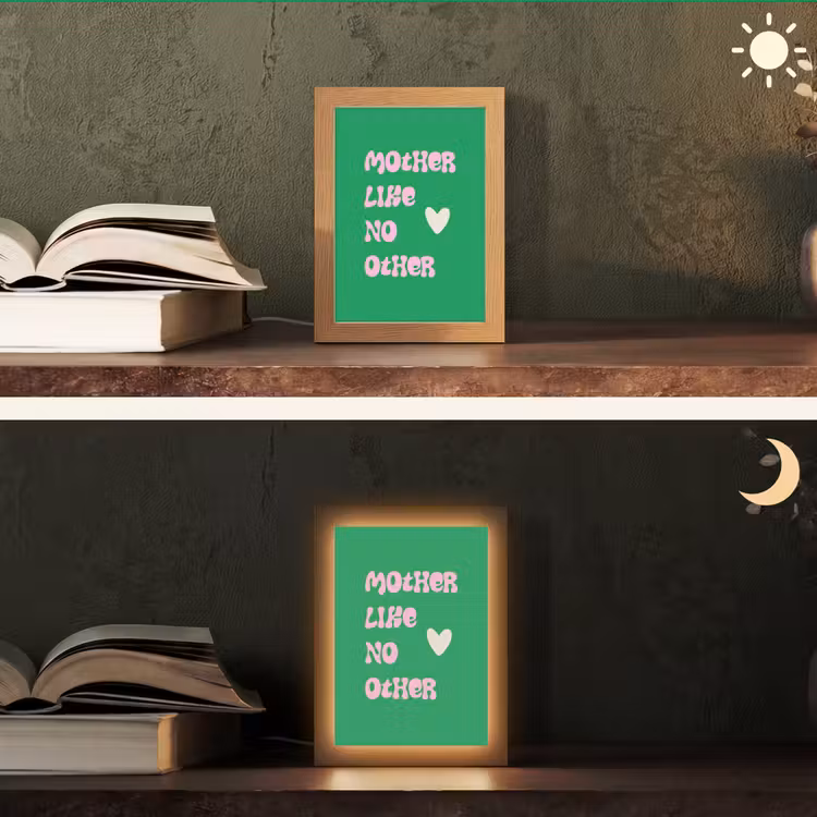 Tekst - Hartje - Moeder - Groen Light Box met kabel (Tafellamp) klein -sfeer3