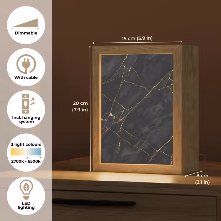 Textuur - Gouden lijnen - Abstract - Modern - Zwart Light Box met kabel (Tafellamp) klein -USP_EN