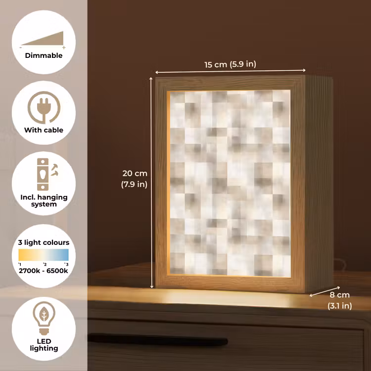 Textuur - Linnen - Beige Light Box met kabel (Tafellamp) klein 925 -USP_EN