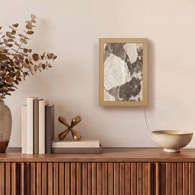 Textuur - Marmer - Abstract - Beige - Bruin Light Box met kabel (Tafellamp) klein -sfeer2