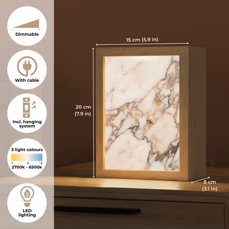 Textuur - Gesteente - Aderen - Abstract - Wit Light Box met kabel (Tafellamp) klein -USP_EN