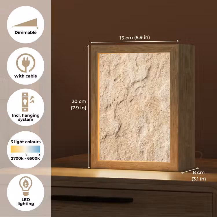 Textuur - Steen - Natuur - Beige Light Box met kabel (Tafellamp) klein -USP_EN
