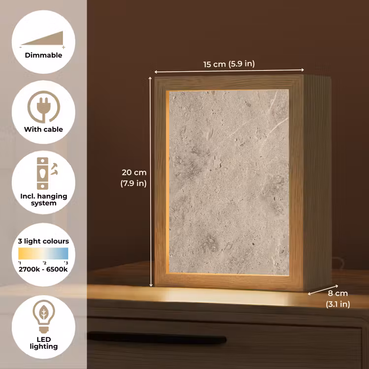 Textuur - Steen - Patroon - Rustiek - Beige Light Box met kabel (Tafellamp) klein -USP_EN