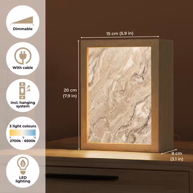 Textuur - Aders - Abstract - Modern - Beige Light Box met kabel (Tafellamp) klein -USP_EN