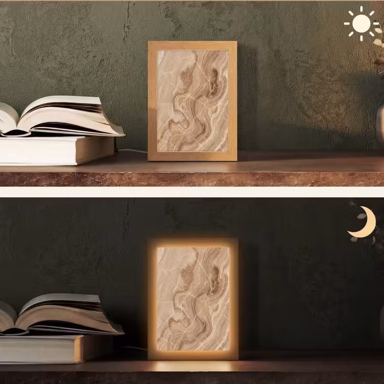 Textuur - Golvend - Abstract - Warm - Bruin Light Box met kabel (Tafellamp) klein -sfeer3