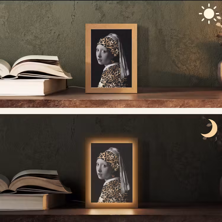 Het meisje met de parel - Johannes Vermeer - Panterprint Light Box met kabel (Tafellamp) klein -sfeer3