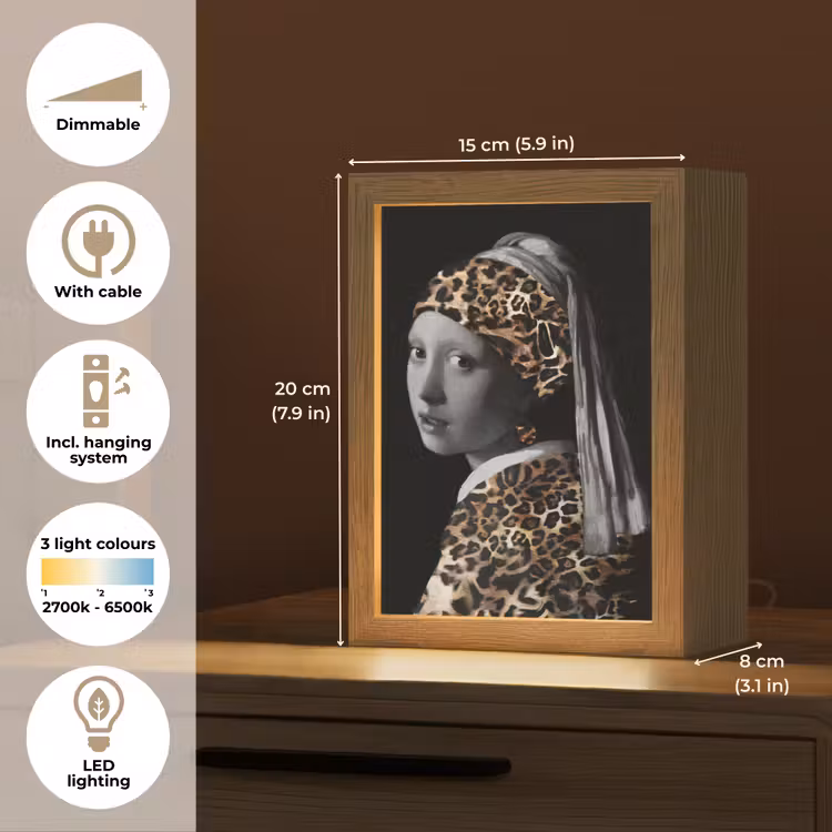 Het meisje met de parel - Johannes Vermeer - Panterprint Light Box met kabel (Tafellamp) klein -USP_EN