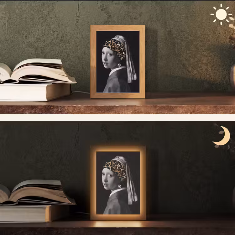 Het meisje met de parel - Johannes Vermeer - Panterprint Light Box met kabel (Tafellamp) klein -sfeer3