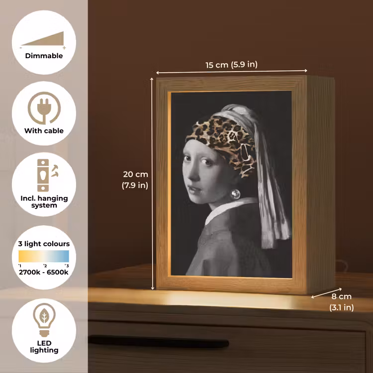 Het meisje met de parel - Johannes Vermeer - Panterprint Light Box met kabel (Tafellamp) klein -USP_EN