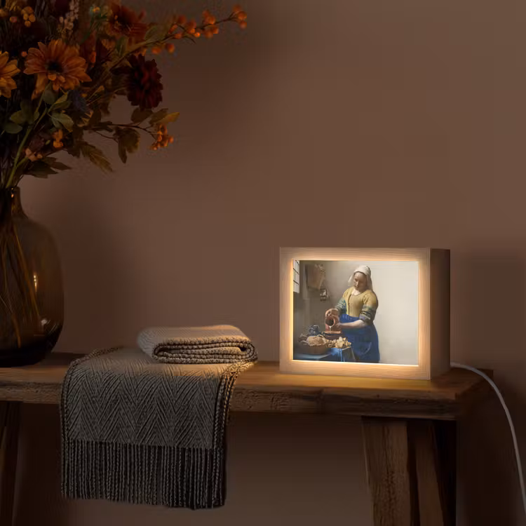 Het melkmeisje - Kunst - Oude meesters - Vermeer Light Box met kabel (Tafellamp) klein -sfeer4