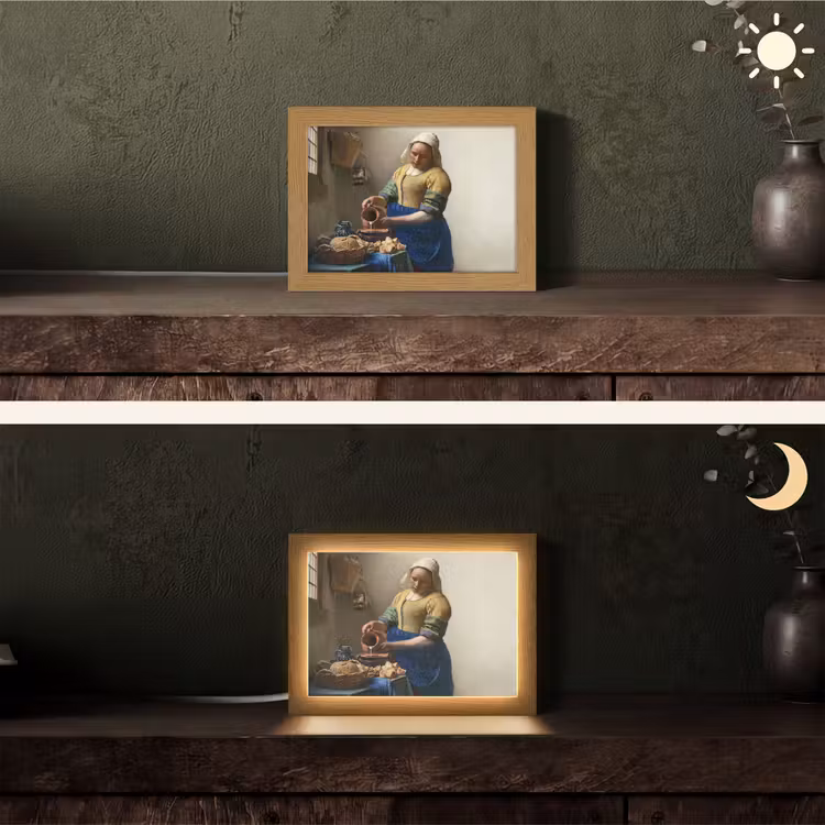 Het melkmeisje - Kunst - Oude meesters - Vermeer Light Box met kabel (Tafellamp) klein -sfeer3