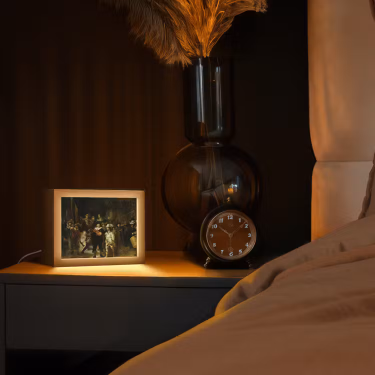 De Nachtwacht - Kunst - Oude meesters - Rembrandt Light Box met kabel (Tafellamp) klein -sfeer1