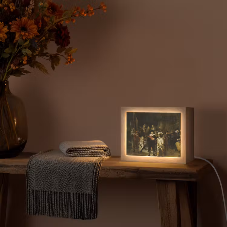 De Nachtwacht - Kunst - Oude meesters - Rembrandt Light Box met kabel (Tafellamp) klein -sfeer4