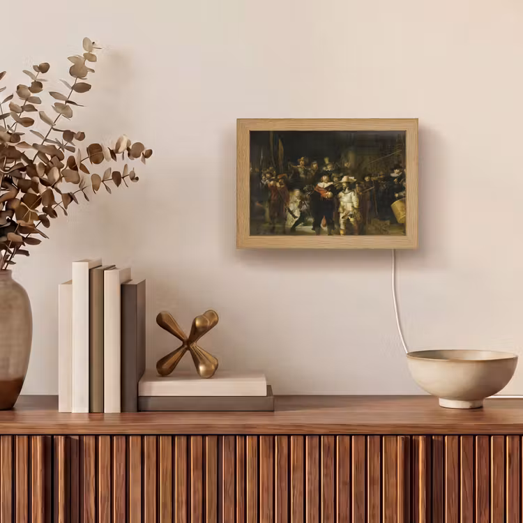 De Nachtwacht - Kunst - Oude meesters - Rembrandt Light Box met kabel (Tafellamp) klein -sfeer2