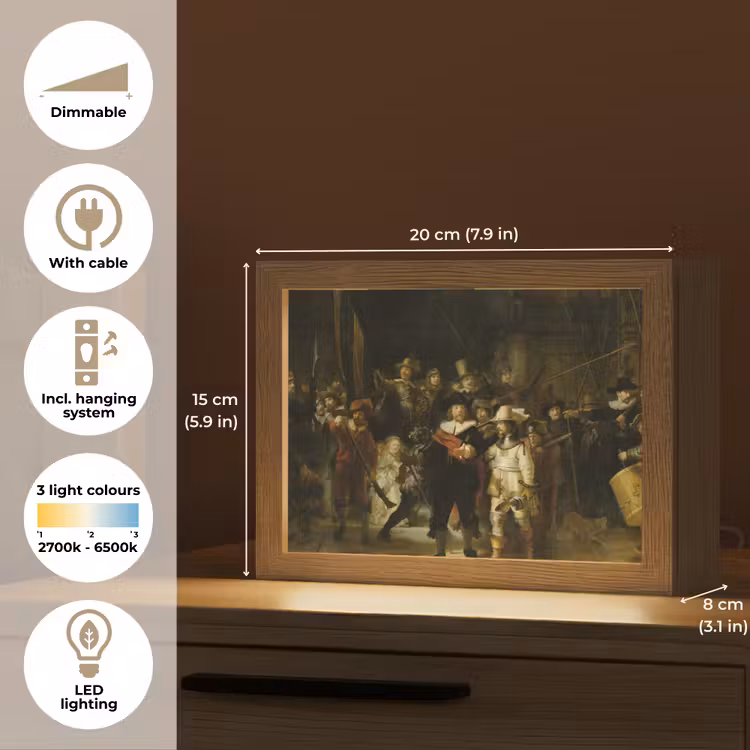 De Nachtwacht - Kunst - Oude meesters - Rembrandt Light Box met kabel (Tafellamp) klein -USP_EN