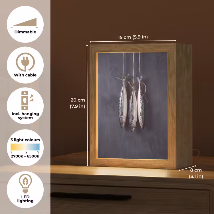 Table Lamp - Three Fish - Rope - Drie vissen - Touw Light Box met kabel (Tafellamp) klein