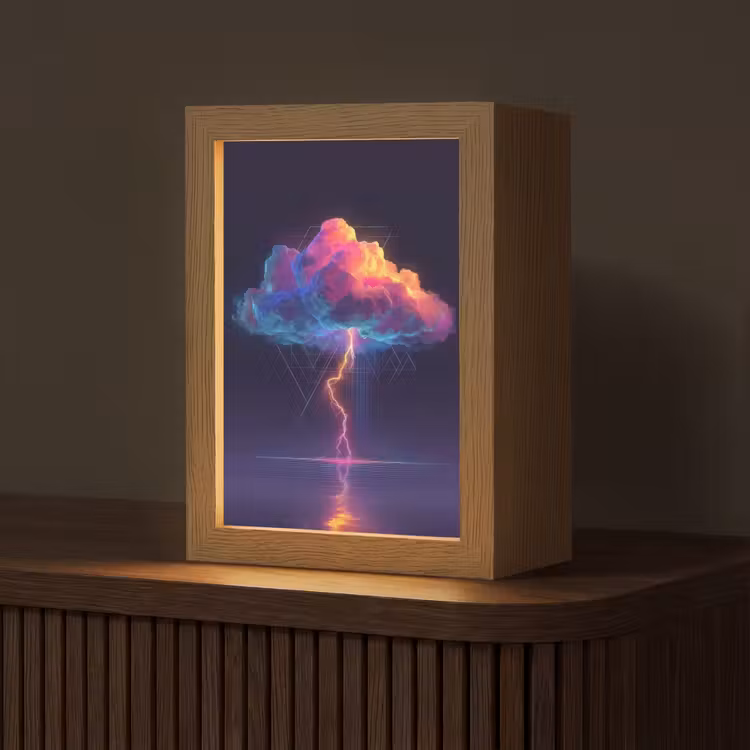 Donderwolk - Bliksemschicht - Licht - Blauw Light Box met kabel (Tafellamp) klein -z3d_website