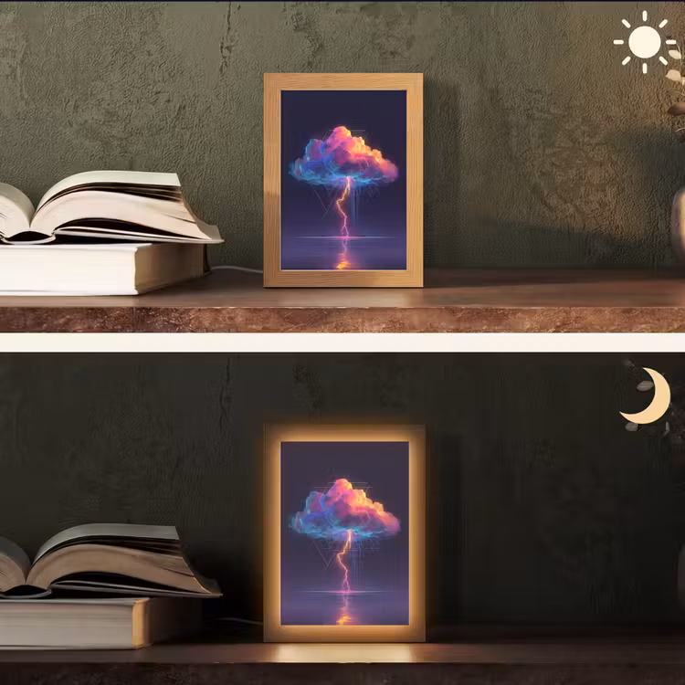 Donderwolk - Bliksemschicht - Licht - Blauw Light Box met kabel (Tafellamp) klein -sfeer3