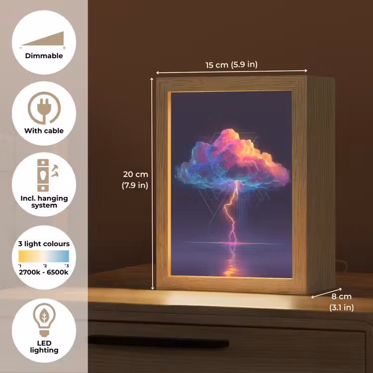 Donderwolk - Bliksemschicht - Licht - Blauw Light Box met kabel (Tafellamp) klein -USP_EN