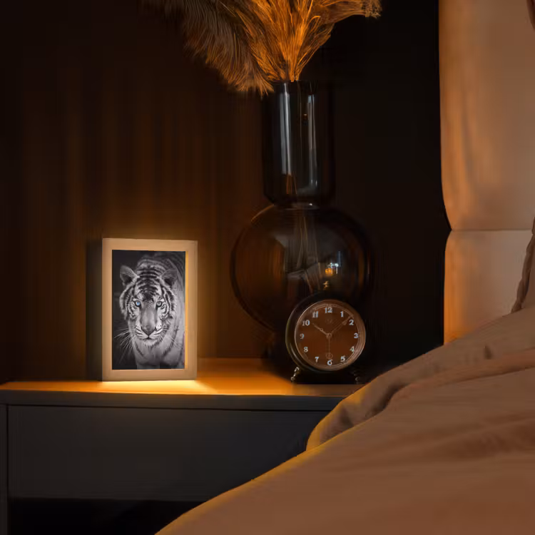 Tijger - Dier - Zwart - Blauw - Modern Light Box met kabel (Tafellamp) klein -sfeer1