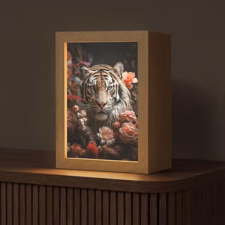 Tijger - Dier - Natuur - Bloemen - Botanisch Light Box met kabel (Tafellamp) klein -z3d_website