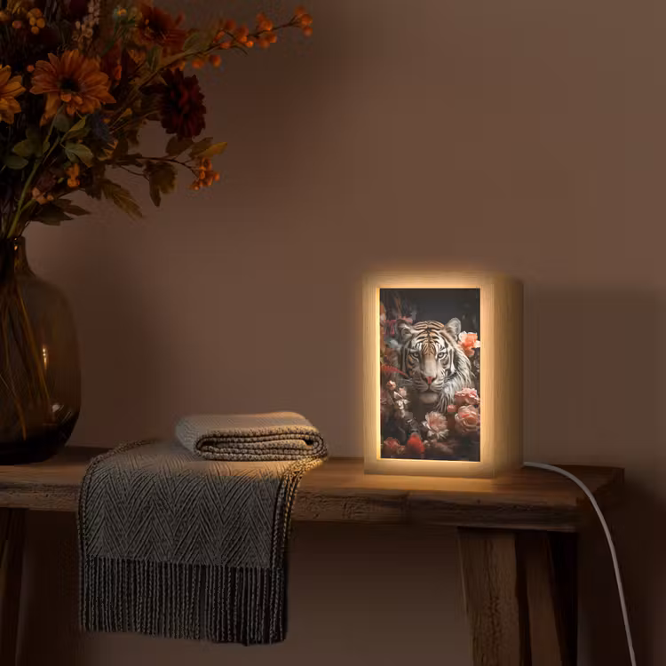 Tijger - Dier - Natuur - Bloemen - Botanisch Light Box met kabel (Tafellamp) klein -sfeer4