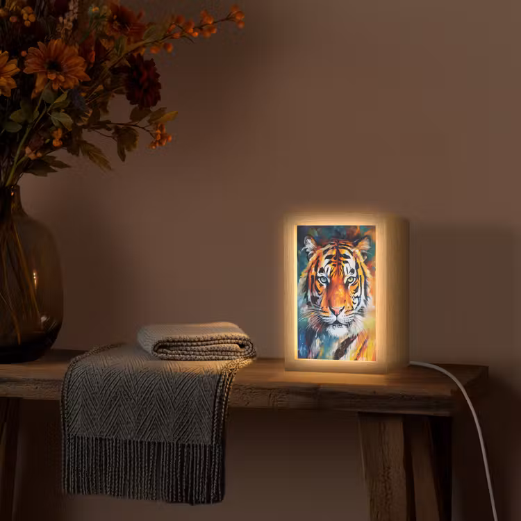 Tijger - Dieren - Olieverf - Kunst Light Box met kabel (Tafellamp) klein -sfeer4
