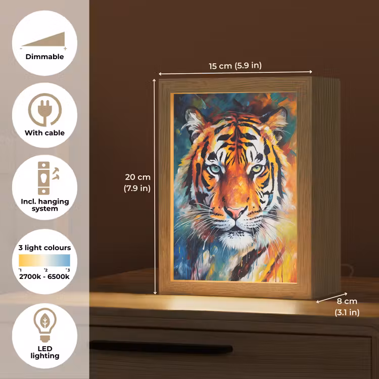 Tijger - Dieren - Olieverf - Kunst Light Box met kabel (Tafellamp) klein -USP_EN