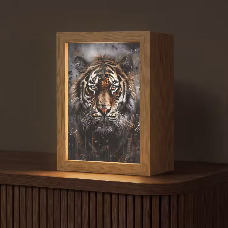 Tijger - Dieren - Portret - Luxe - Zwart Light Box met kabel (Tafellamp) klein -z3d_website