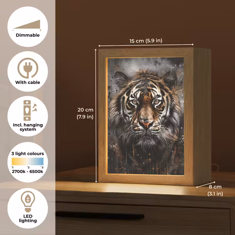 Tijger - Dieren - Portret - Luxe - Zwart Light Box met kabel (Tafellamp) klein -USP_EN