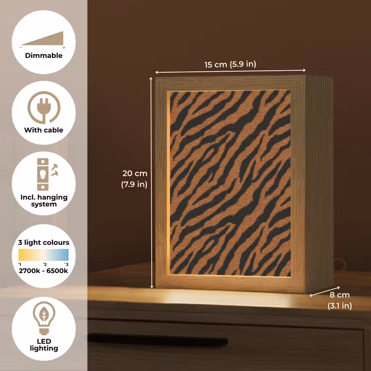 Tijger - Vacht - Zwart Light Box met kabel (Tafellamp) klein 925 -USP_EN