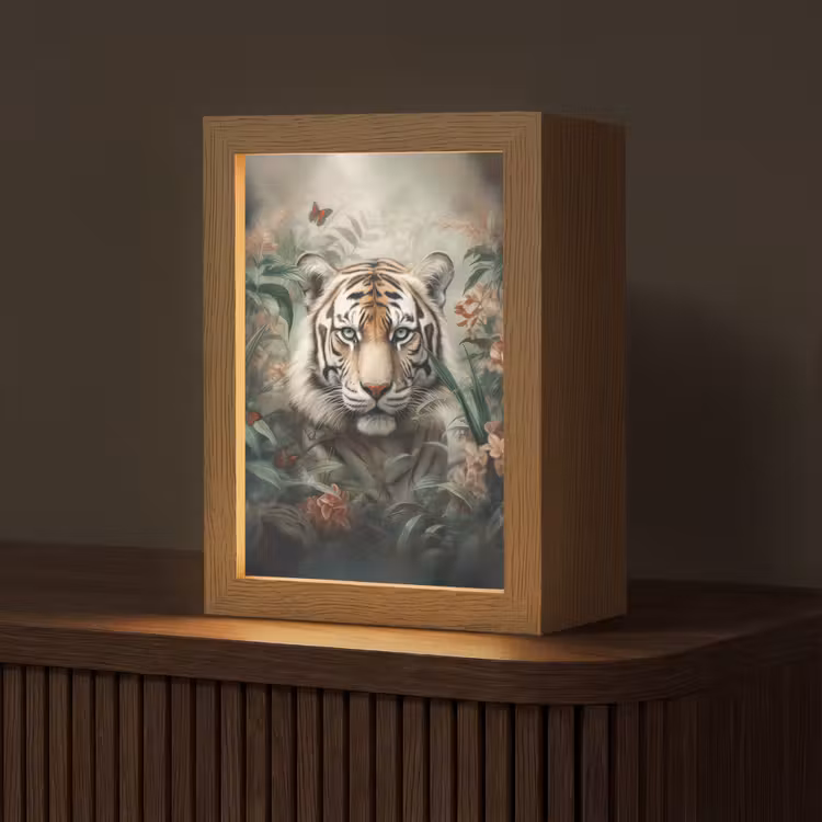 Tijger - Vlinders - Dieren - Jungle - Bloemen Light Box met kabel (Tafellamp) klein -z3d_website