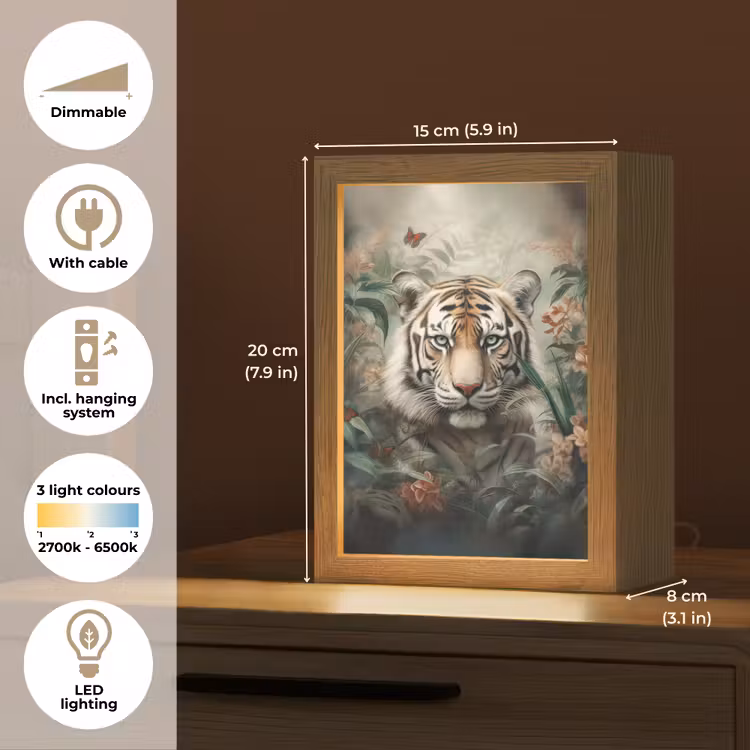 Tijger - Vlinders - Dieren - Jungle - Bloemen Light Box met kabel (Tafellamp) klein -USP_EN