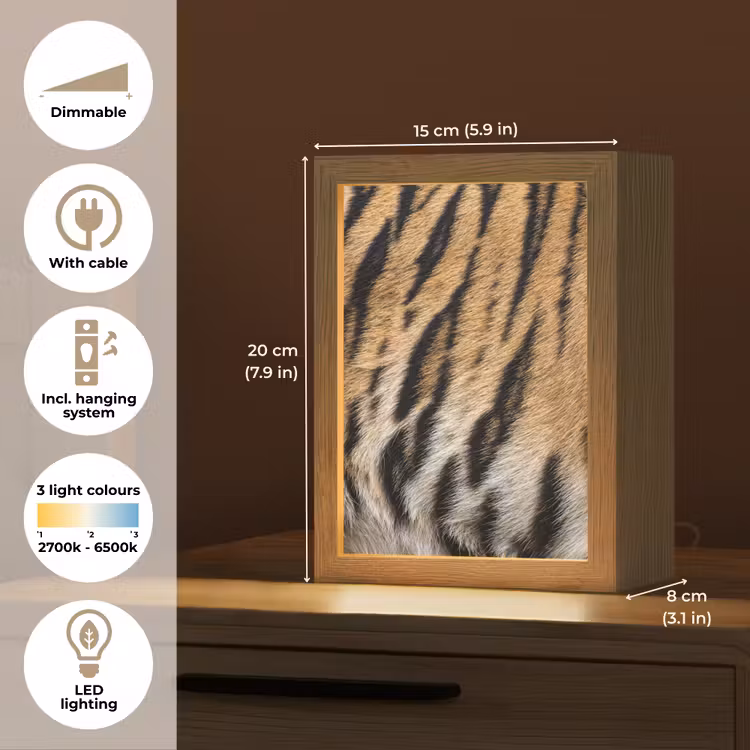 Tijgervacht - Klassiek - Zwart Light Box met kabel (Tafellamp) klein -USP_EN