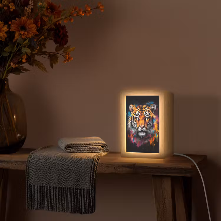 Tijger - Graffiti - Dieren - Zwart Light Box met kabel (Tafellamp) klein -sfeer4