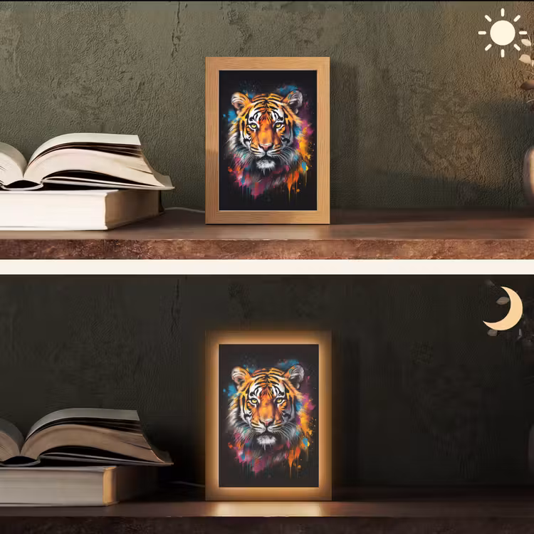 Tijger - Graffiti - Dieren - Zwart Light Box met kabel (Tafellamp) klein -sfeer3
